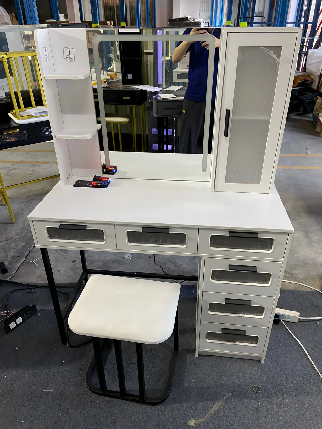 Vanity with RGB Lights and 6 Drawers, with USB/Wireless Charging