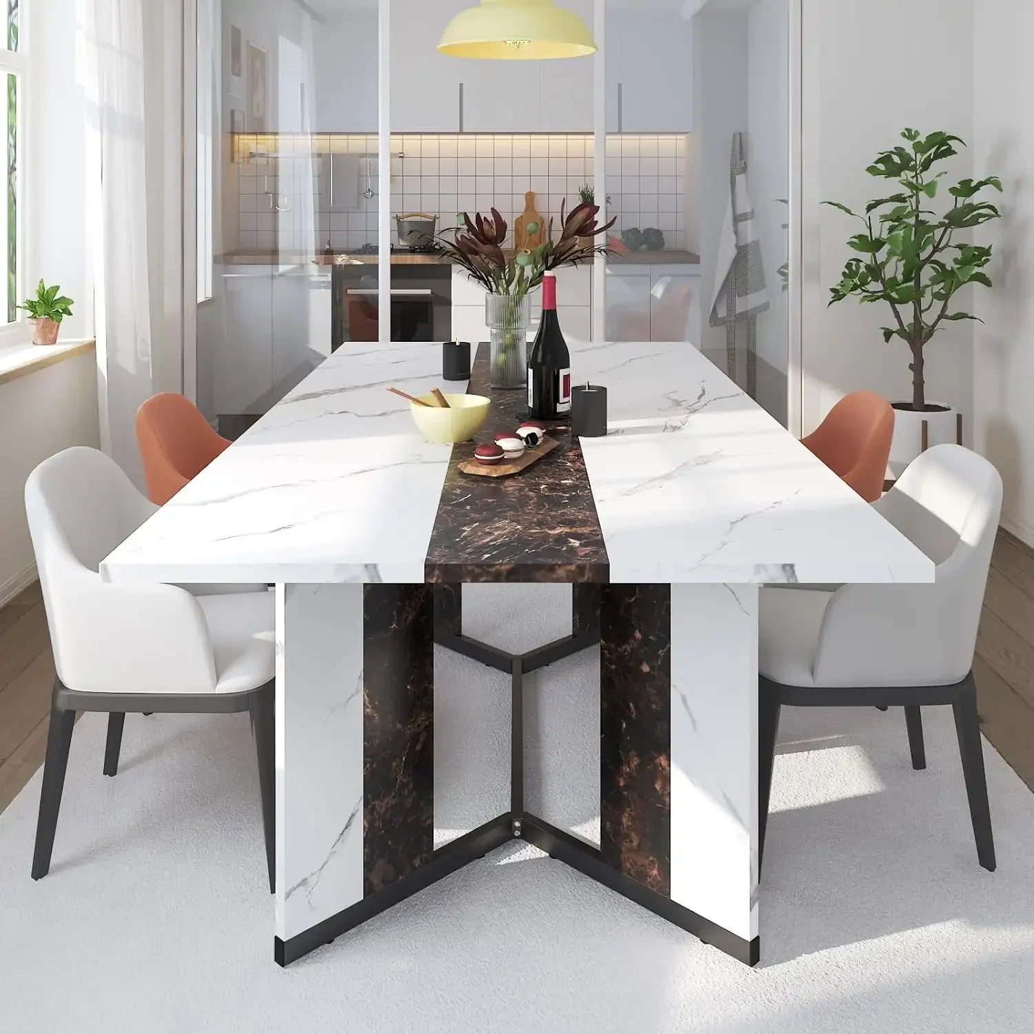 71 Inch Large  Dining room Table with Adjustable Legs