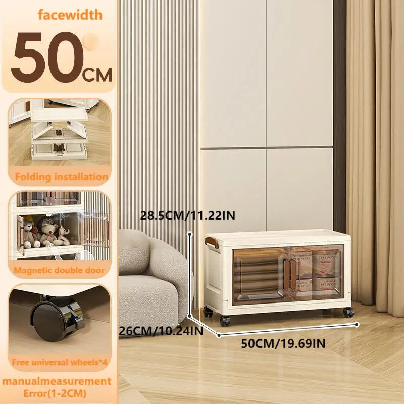 Folding Storage : Magnetic Door + Universal Wheels + Stackable Design