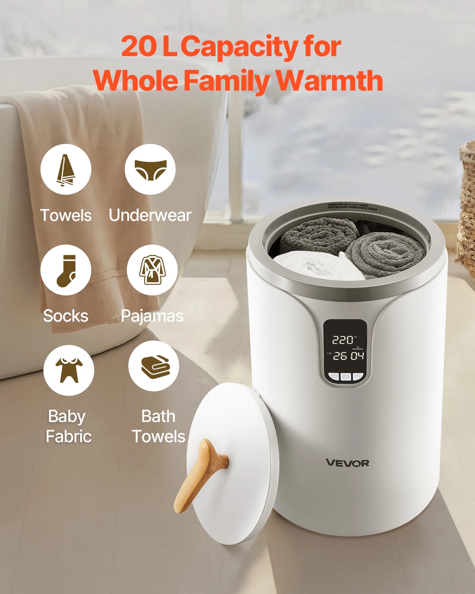 20L Towel Warmer Bucket w/ LED Light Timer