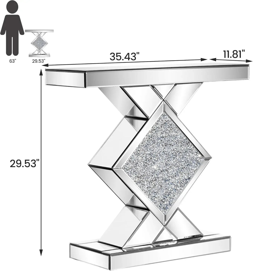 47.2'' Console  Mirrored  with Diamond Shaped Long Accent