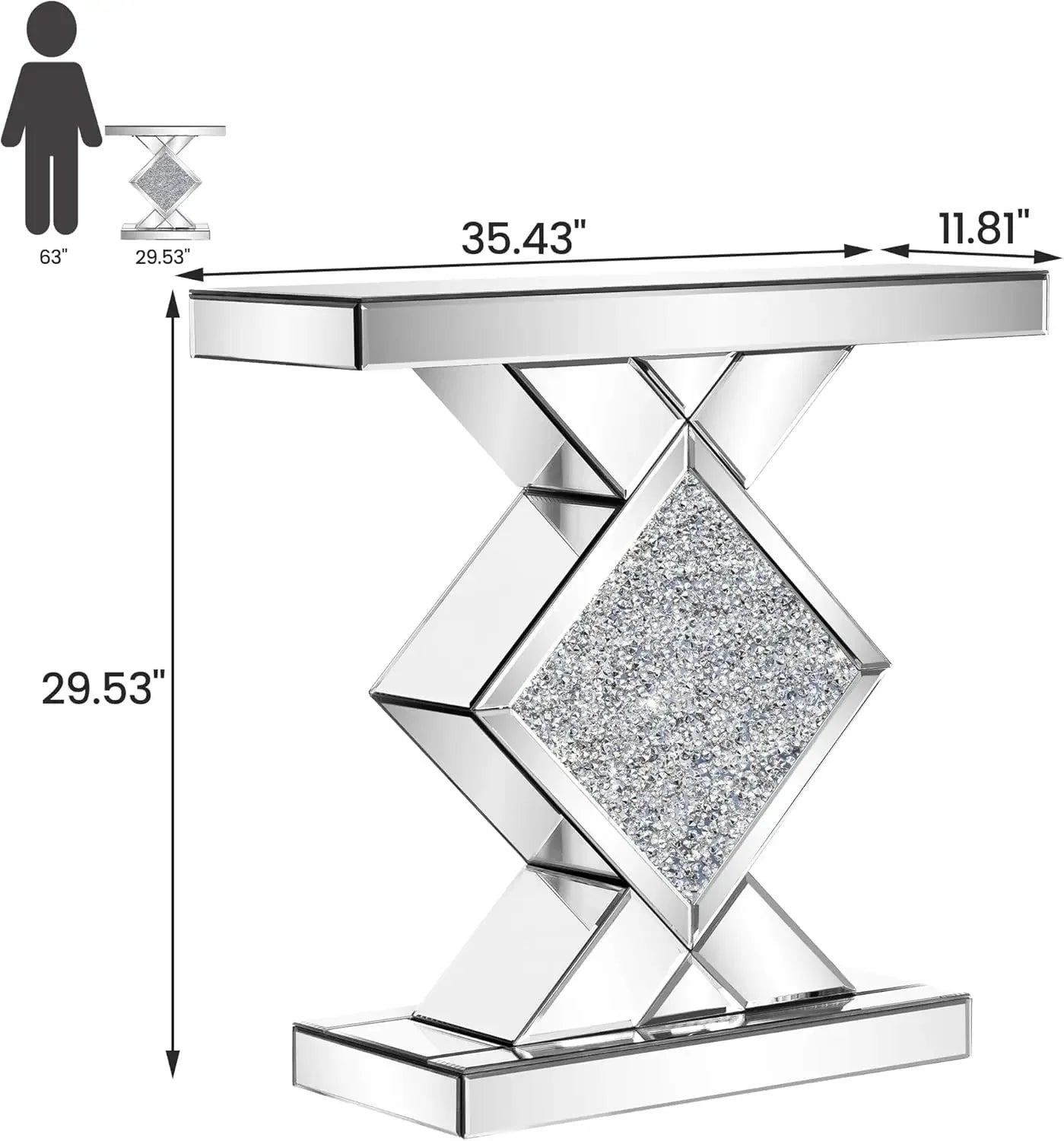 47.2'' Console  Mirrored  with Diamond Shaped Long Accent