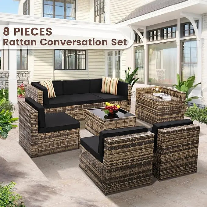 8 Pieces Outdoor Wicker Rattan Patio Furniture