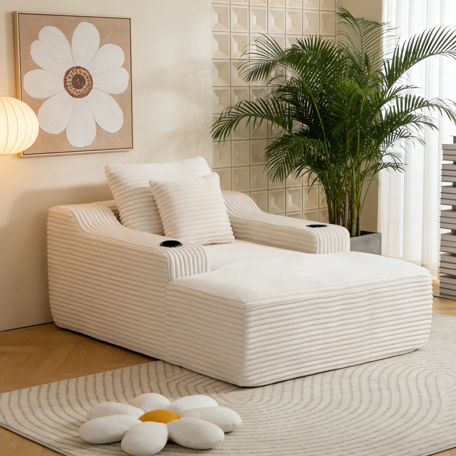 67'' Corduroy Chaise Lounge Sofa Bed for Living Room