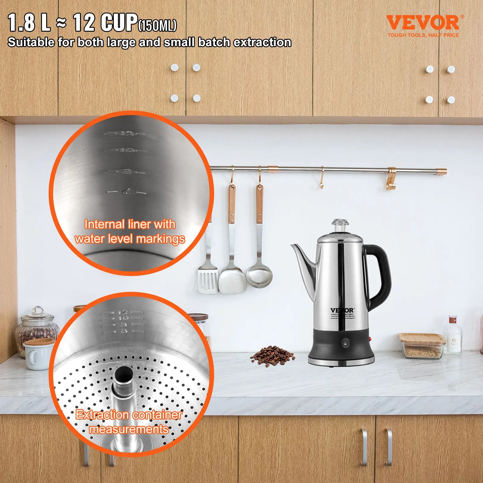 12-Cup Electricl Coffee Percolator with Keep Warm Function