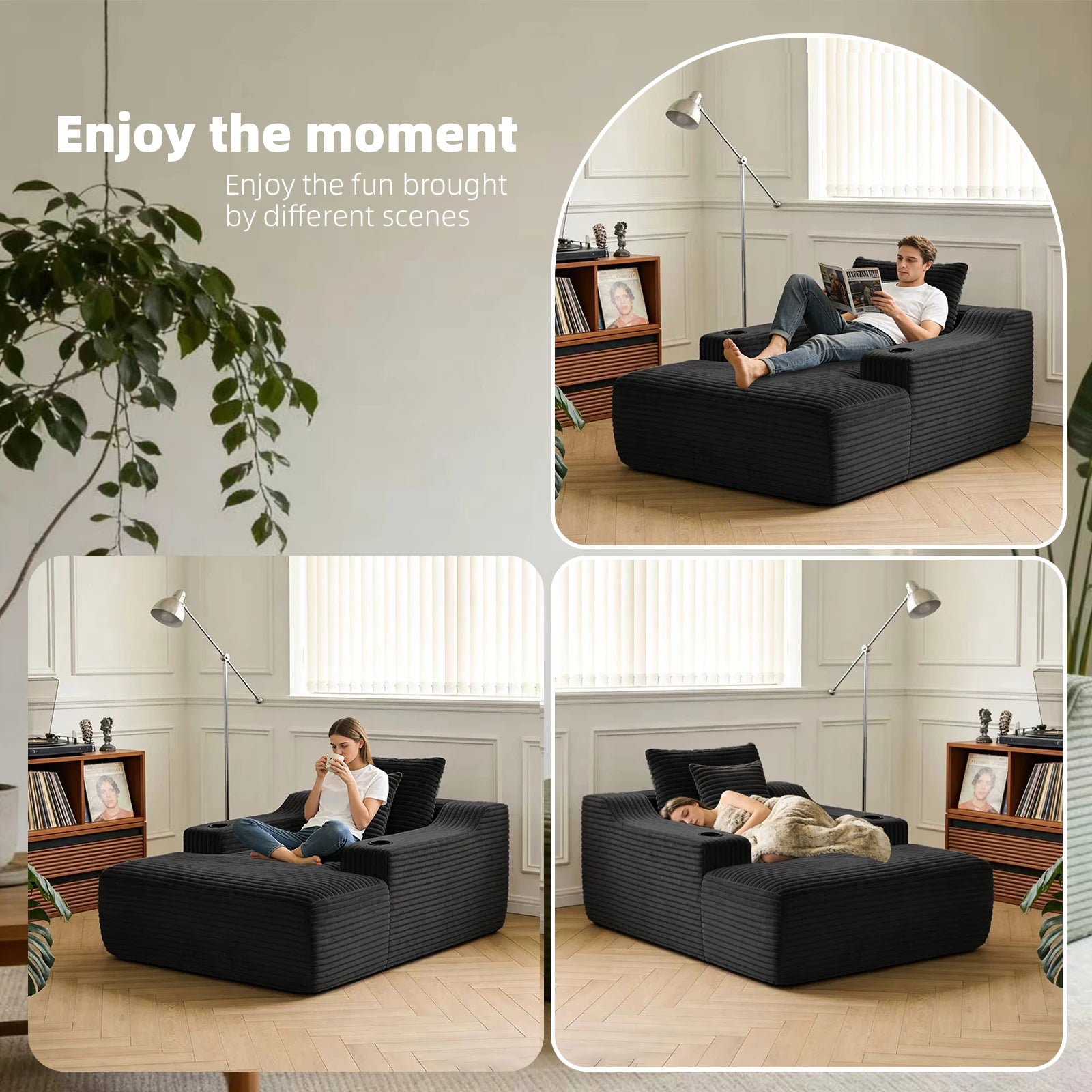 67'' Corduroy Chaise Lounge Sofa Bed for Living Room