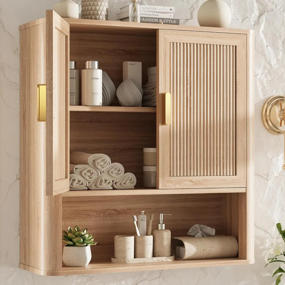 Bathroom Storage Cabinet, w/Adjustable Wood Shelf & Doors