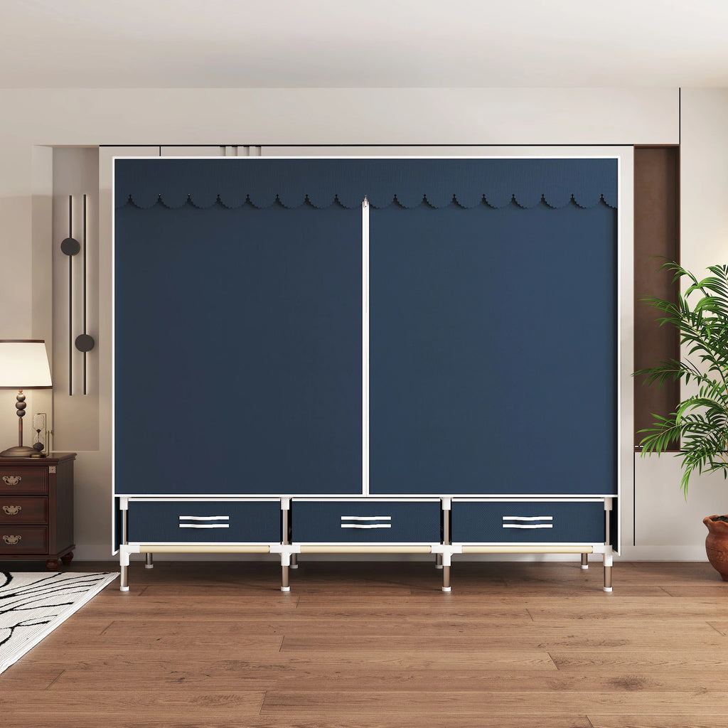 Portable Wardrobe Closet with Steel Frame Includes Storage Compartment And Drawers