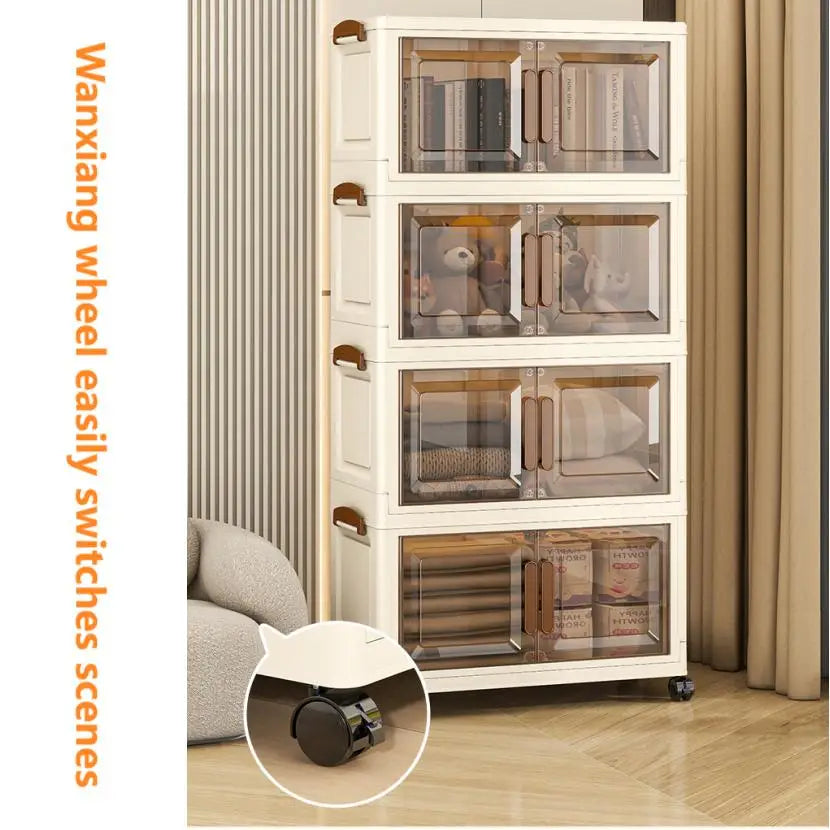 Folding Storage : Magnetic Door + Universal Wheels + Stackable Design