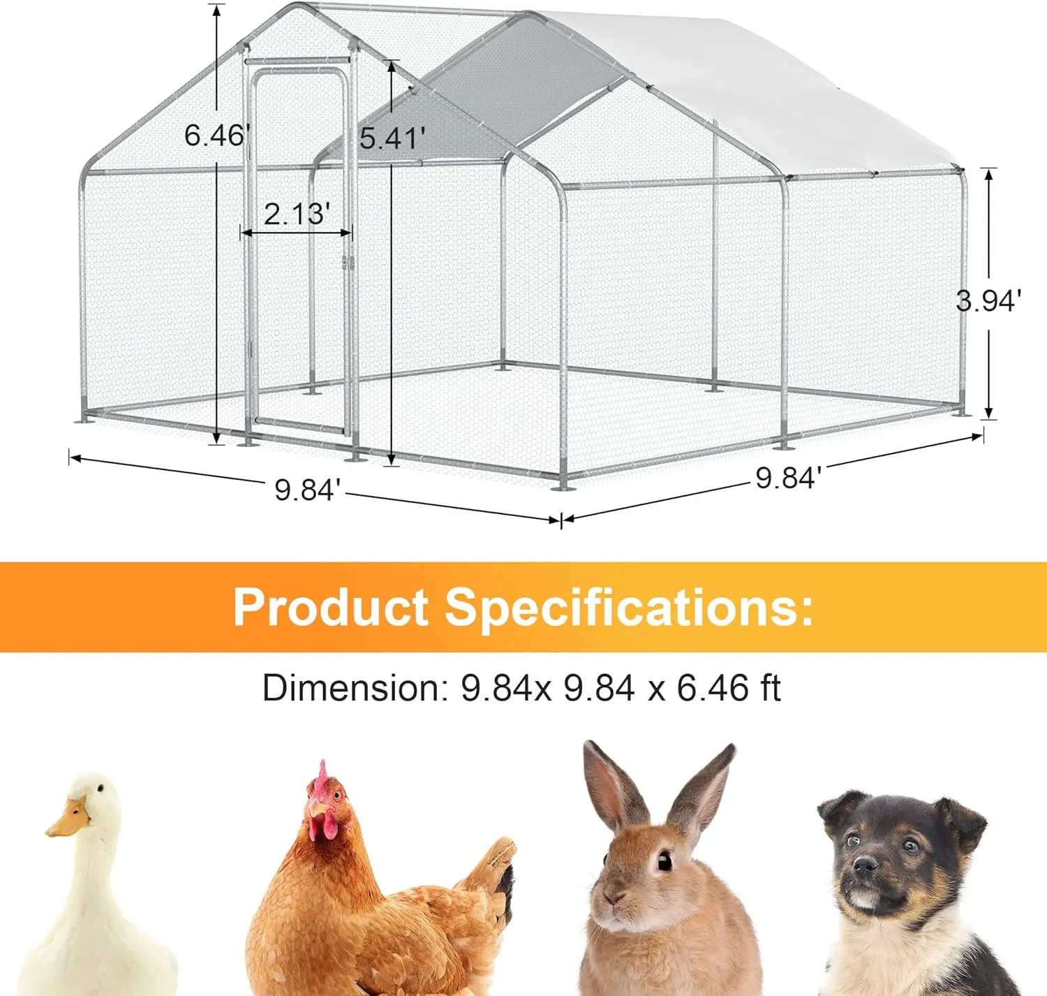 Walk in Yard Poultry Cage Hen House with Waterproof Cover (96.8 Square Feet)