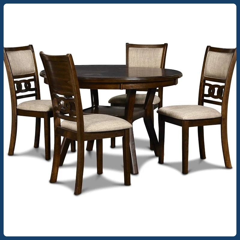 47-Inch Cherry 5-Piece Round Dining Set - 1 Table + 4 Chairs