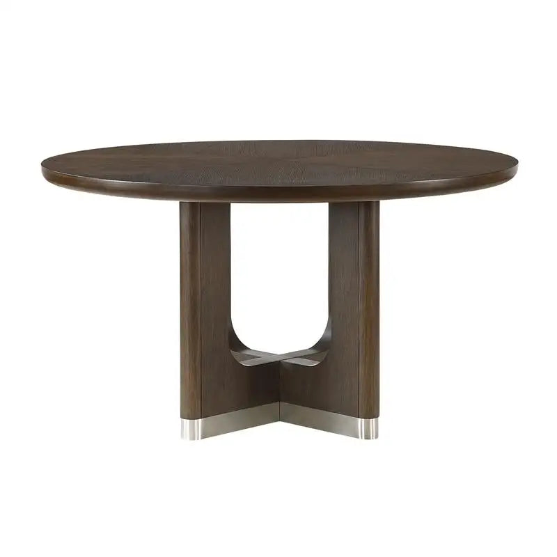 Modern Brown Finish 7-Piece Dining Set with Round Table