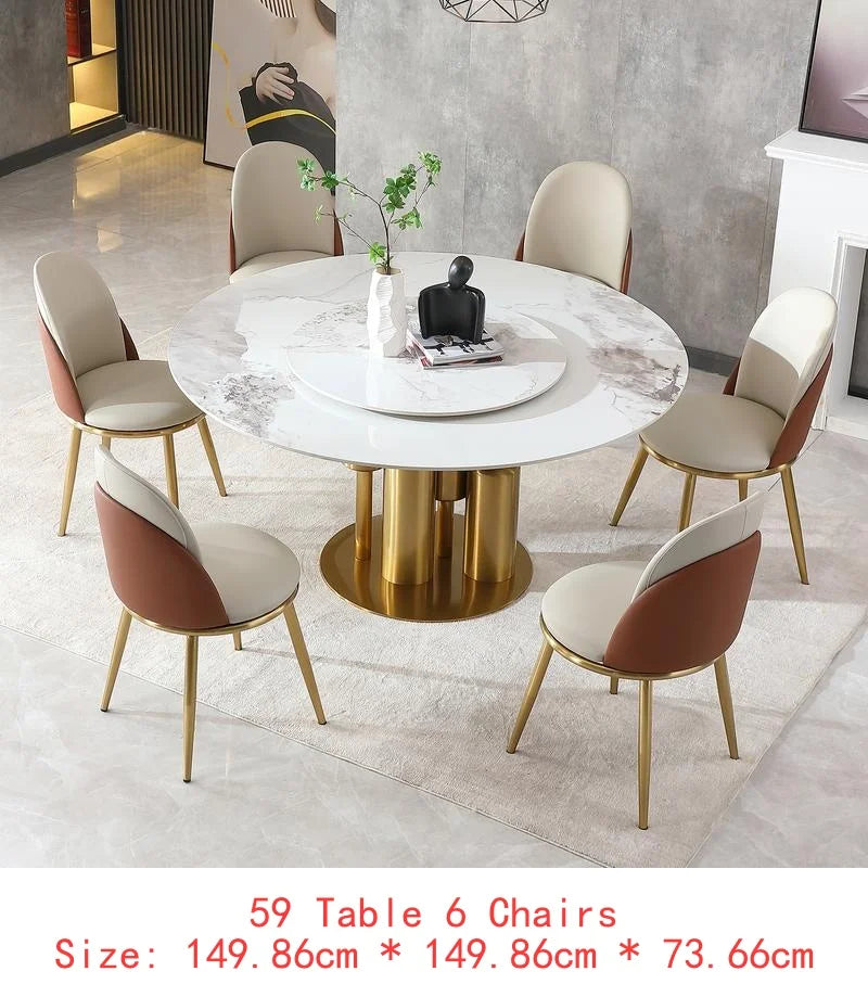 Modern 53" Round Marble Dining Table with Lazy Susan