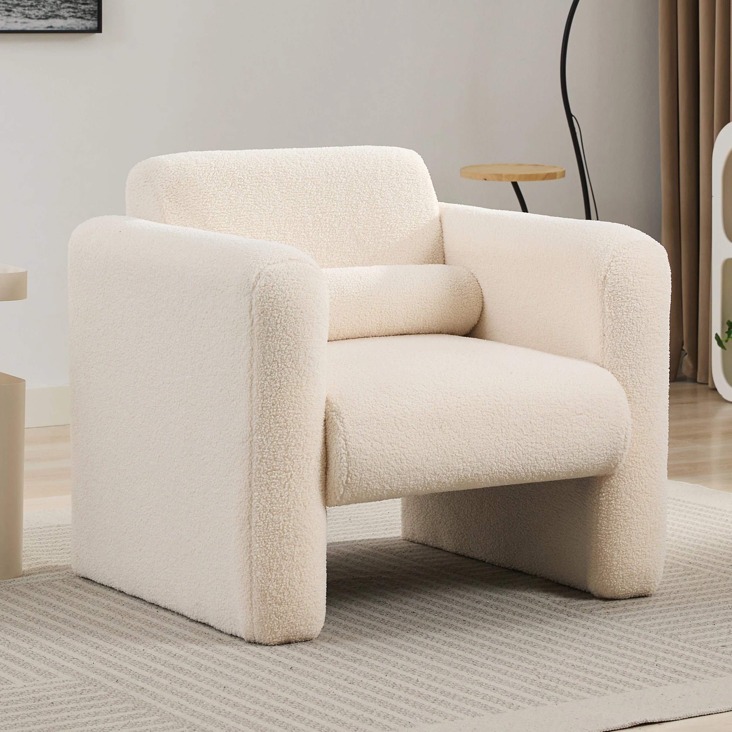 Modern Upholstered Comfy Reading Armchair with Pillow