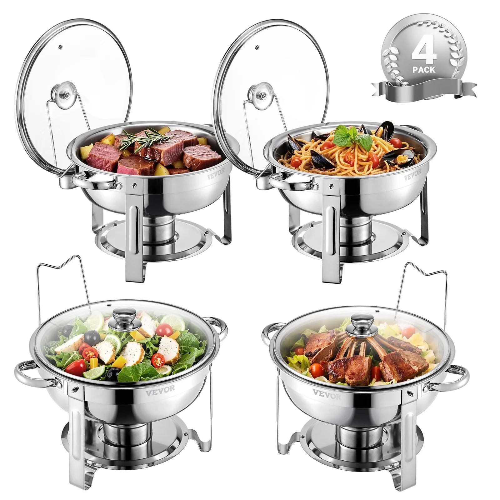 5 Qt 4 Pack Chafing Dish Buffet Set Stainless Steel
