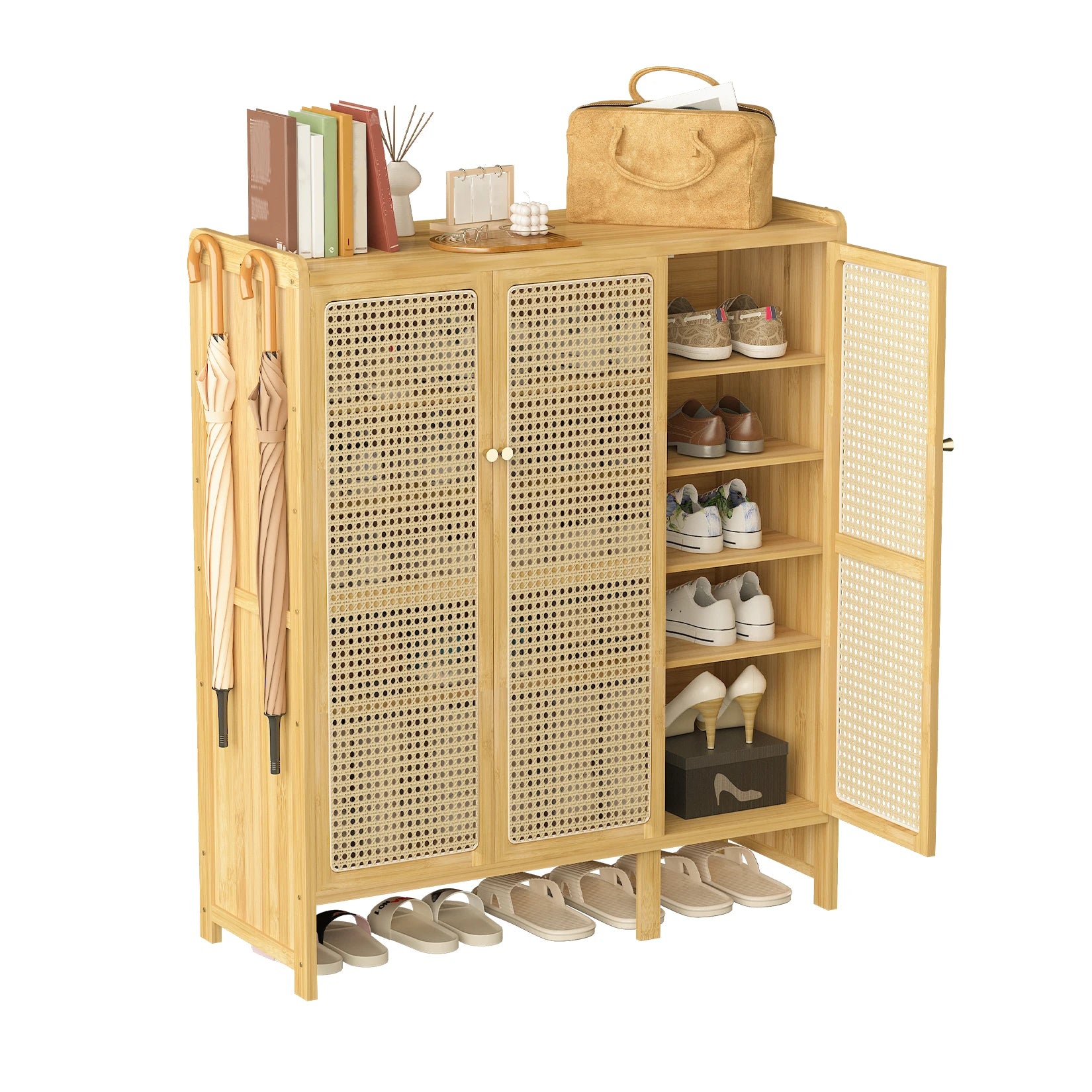 Bamboo Shoes Rack Organizer with Doors and 6 Tiers Shelves