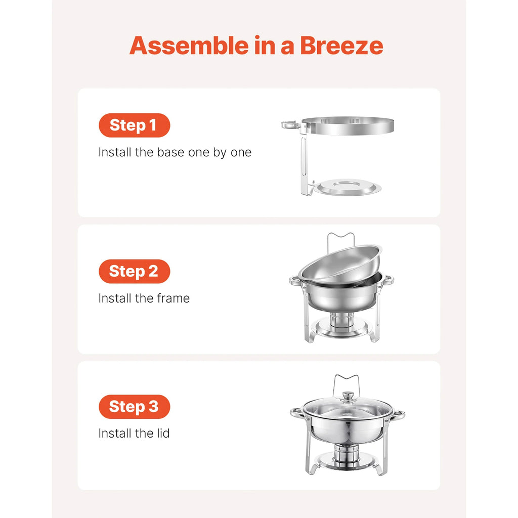 5 Qt 4 Pack Chafing Dish Buffet Set Stainless Steel