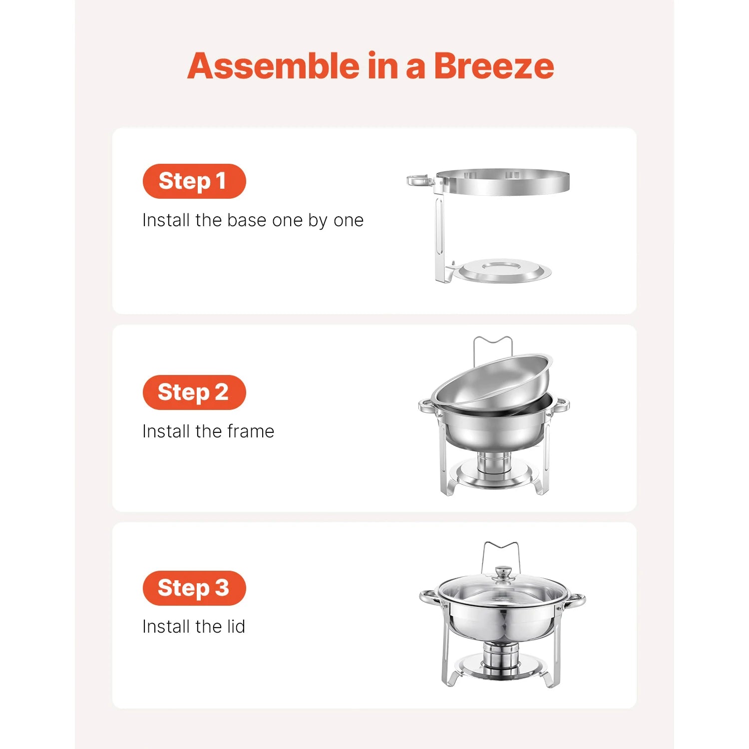 5 Qt 4 Pack Chafing Dish Buffet Set Stainless Steel