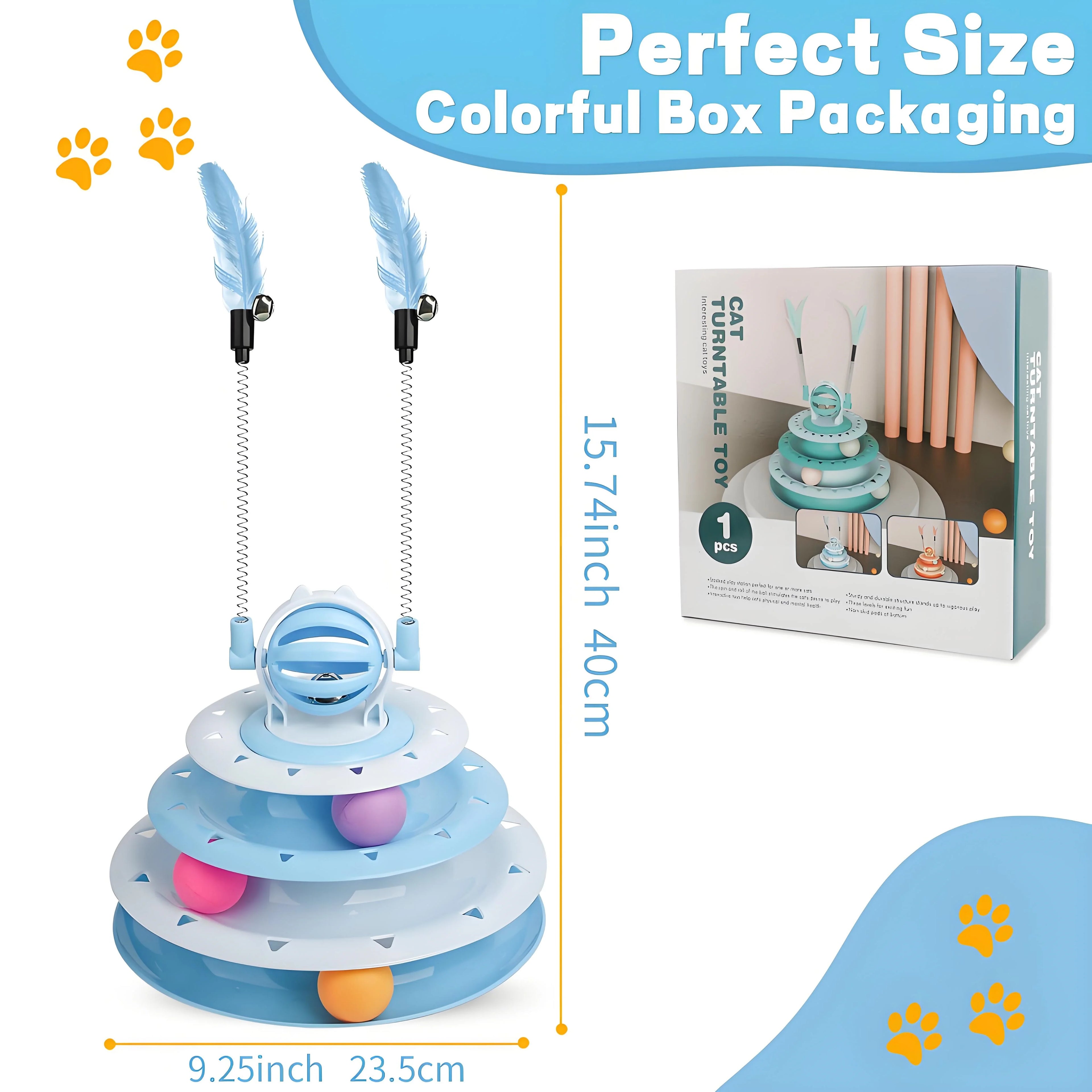 Interactive Cat Toy Puzzle Ball with 2 Teaser Wands