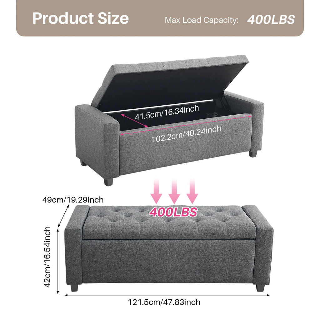 47.8'' Storage Ottoman w/ Flipping Lid Safe Hinge for Living Room