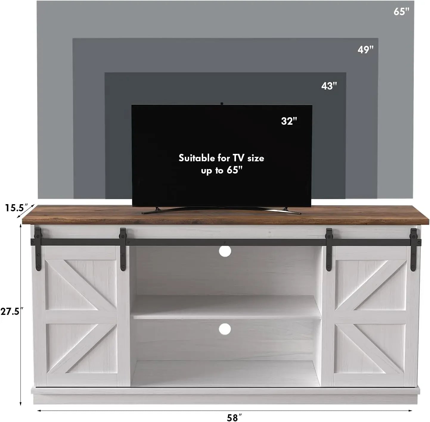 Stand for 65 Inch TV with Storage Cabinets and Sliding Barn Doors