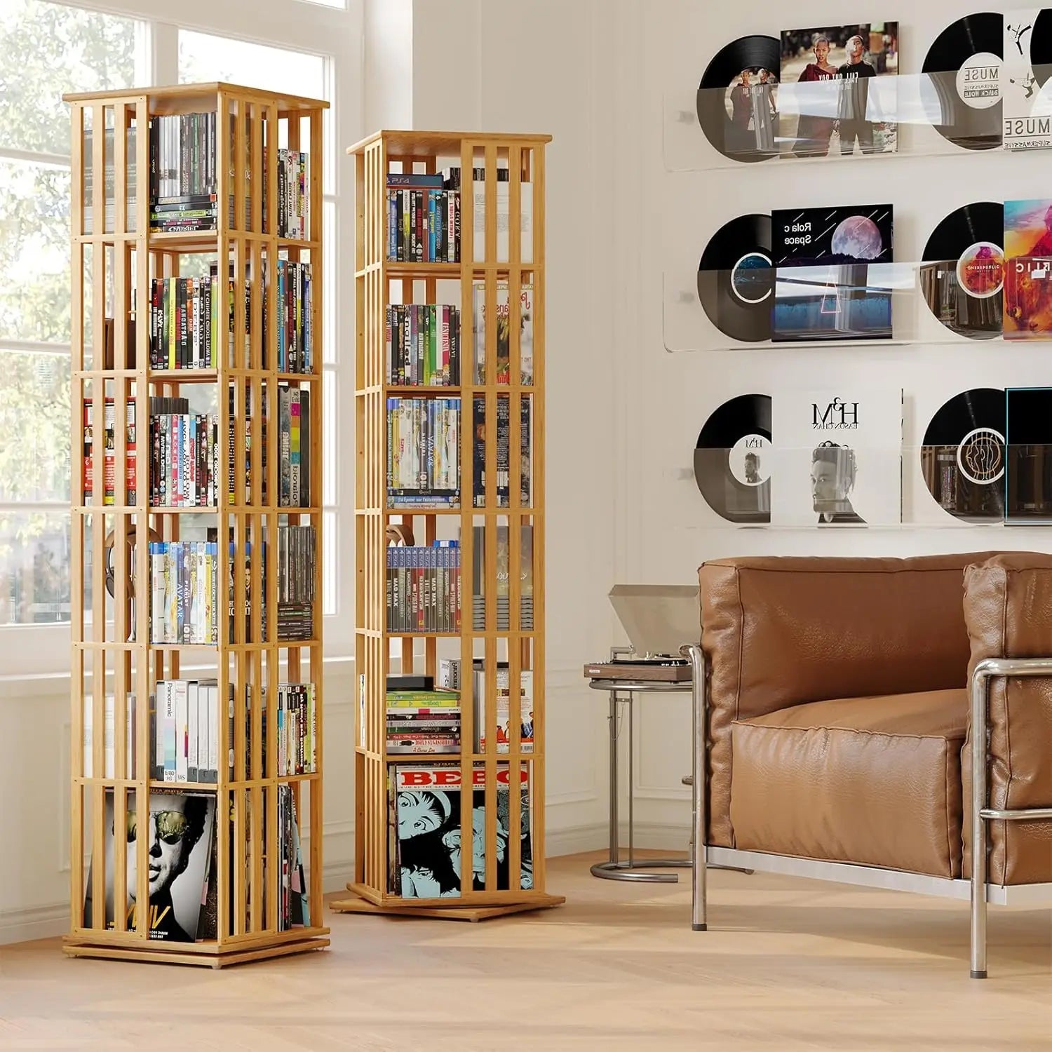 360° Rotating Bamboo CD/DVD  6-Tier Media Storage Cabinet
