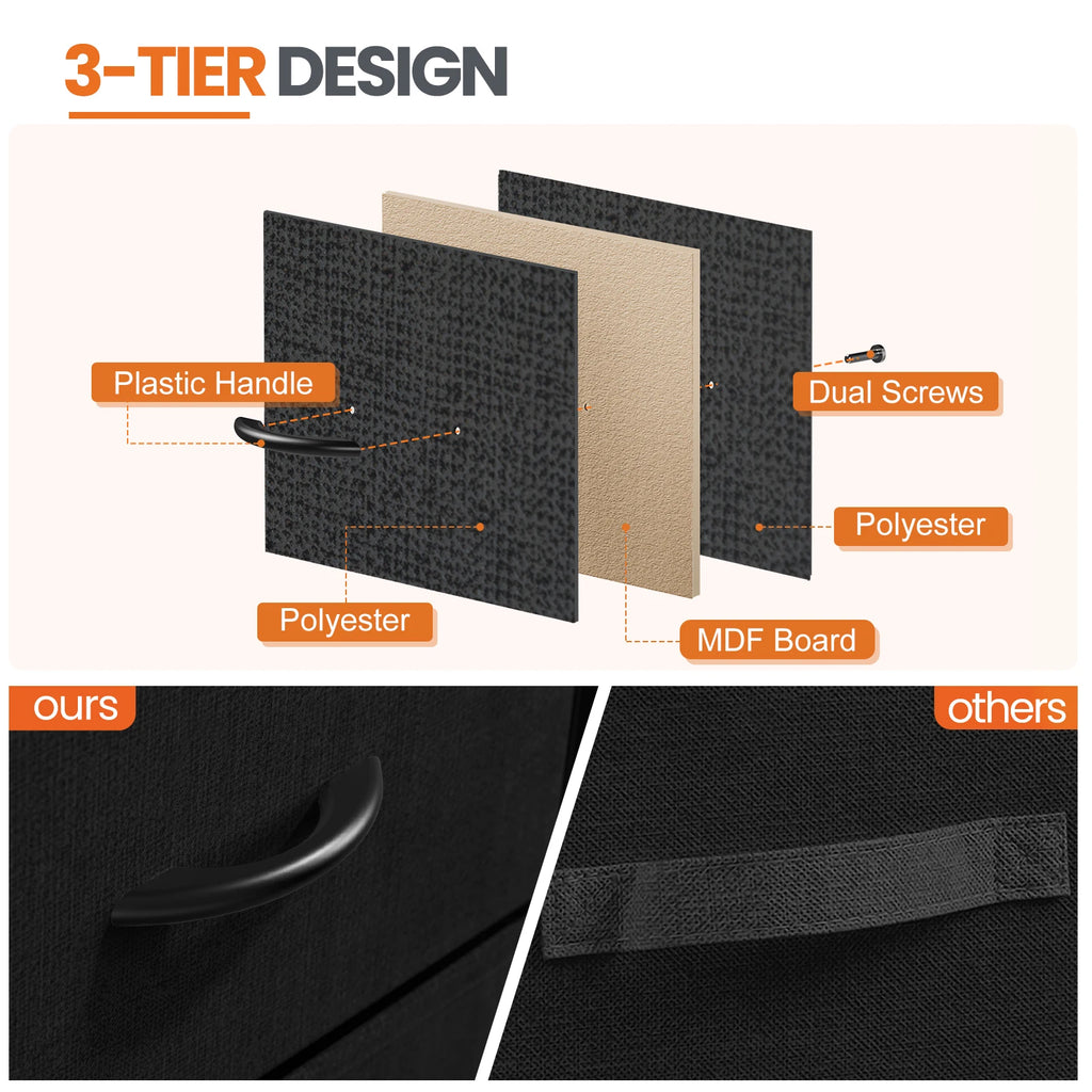 Nightstand Table   For Bedroom 2 Fabric Drawers