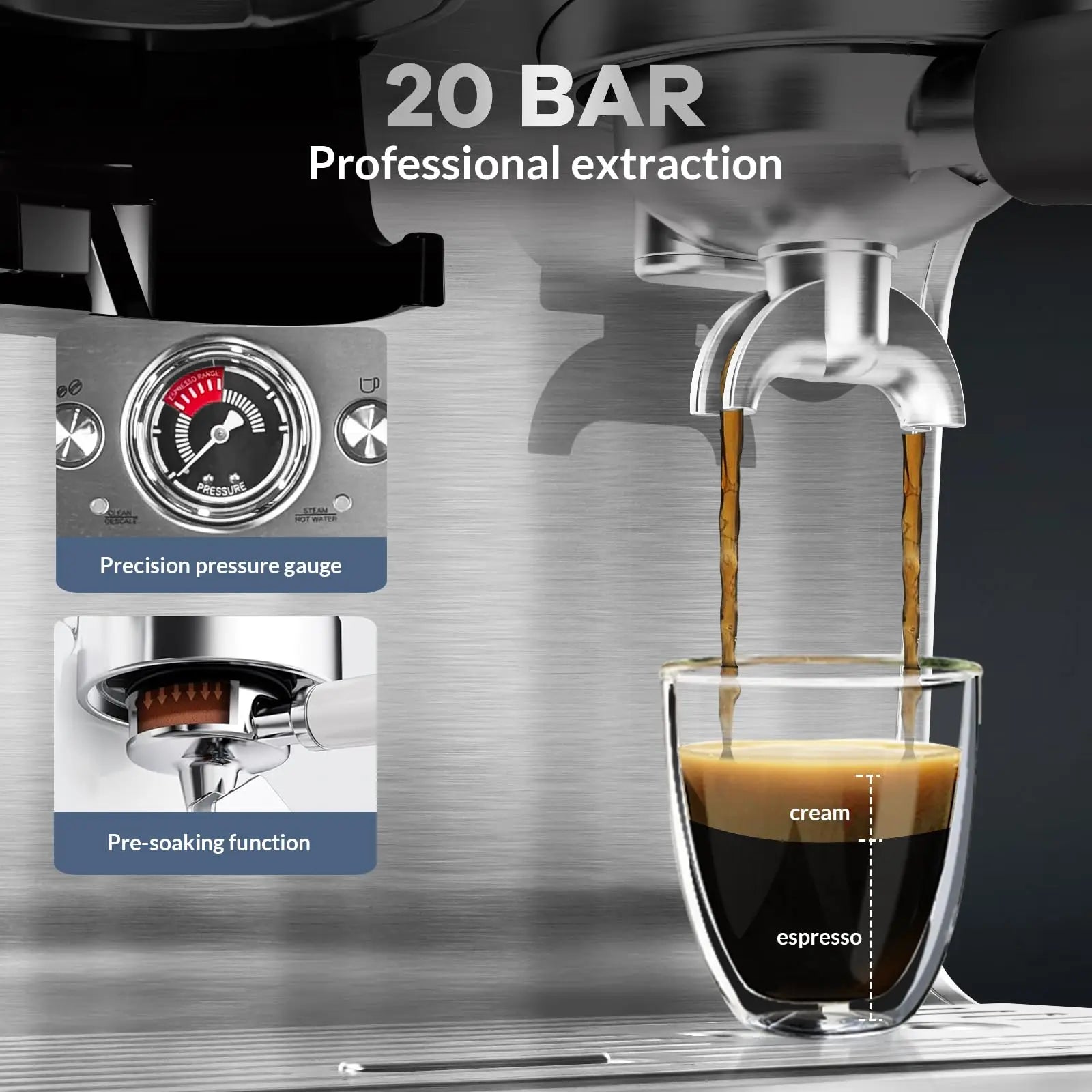 Professional Espresso Coffee Maker With Milk Frother, 2.8L Water Tank