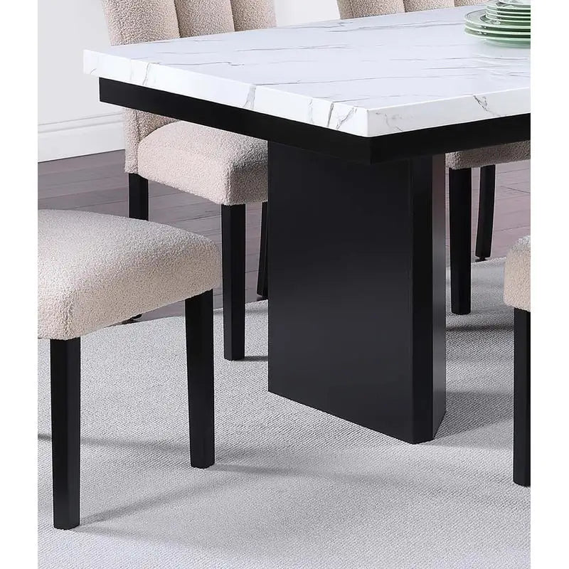 Classic Two-Tone White Faux Marble Top Dining Table with 6 Side Chairs