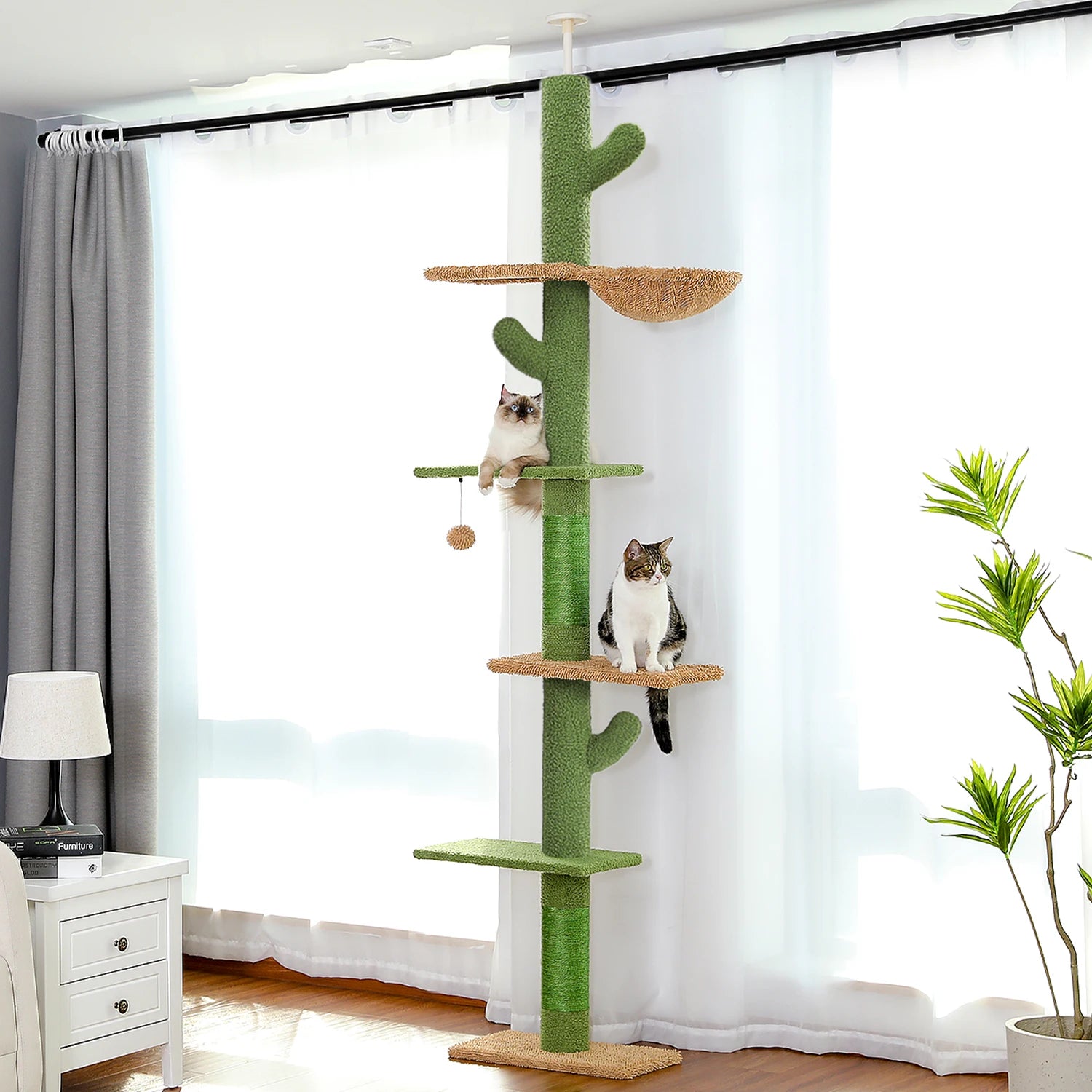 Cactus Cat Tree Floor to Ceiling Cat Tower with Sisal Scratching Post