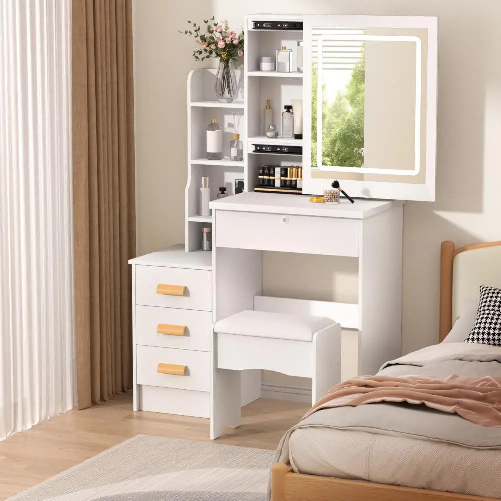 Vanity Desk with Sliding Mirror and Lights