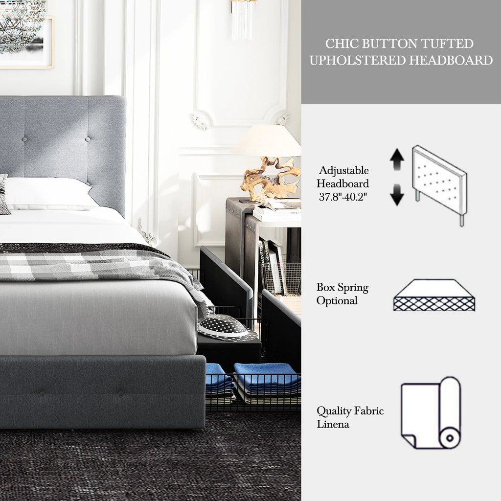 Platform Storage Bed Frame with 4 Drawers, Adjustable Headboard