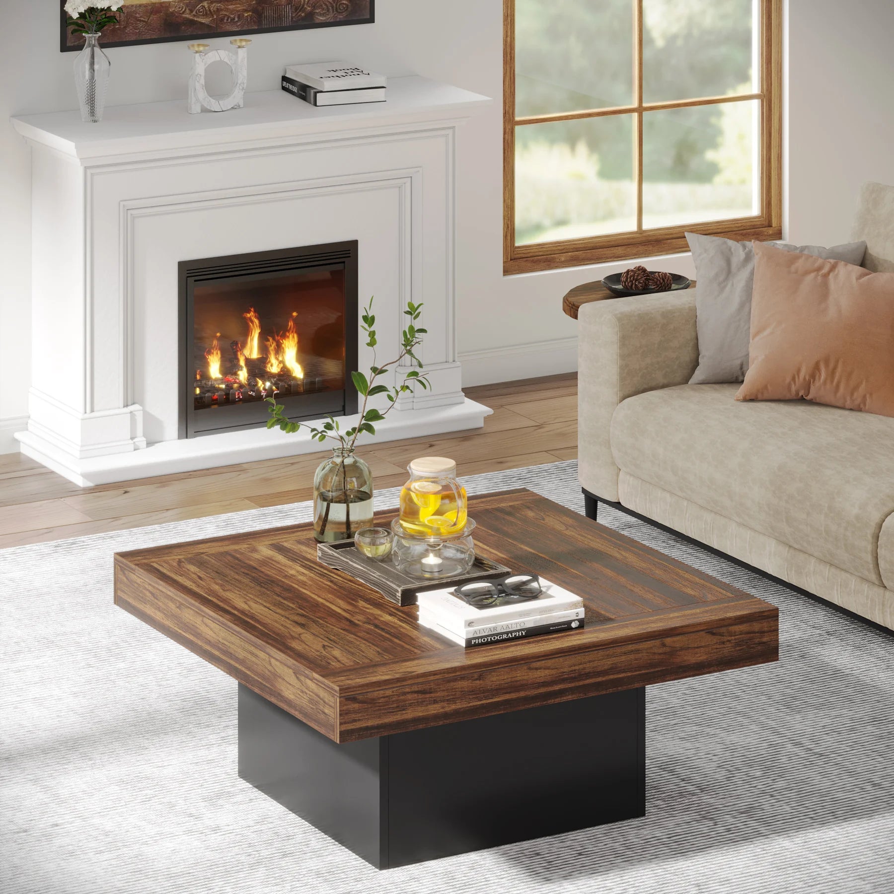 Coffee Table Engineered Wood for Living Room Rustic Brown & Black
