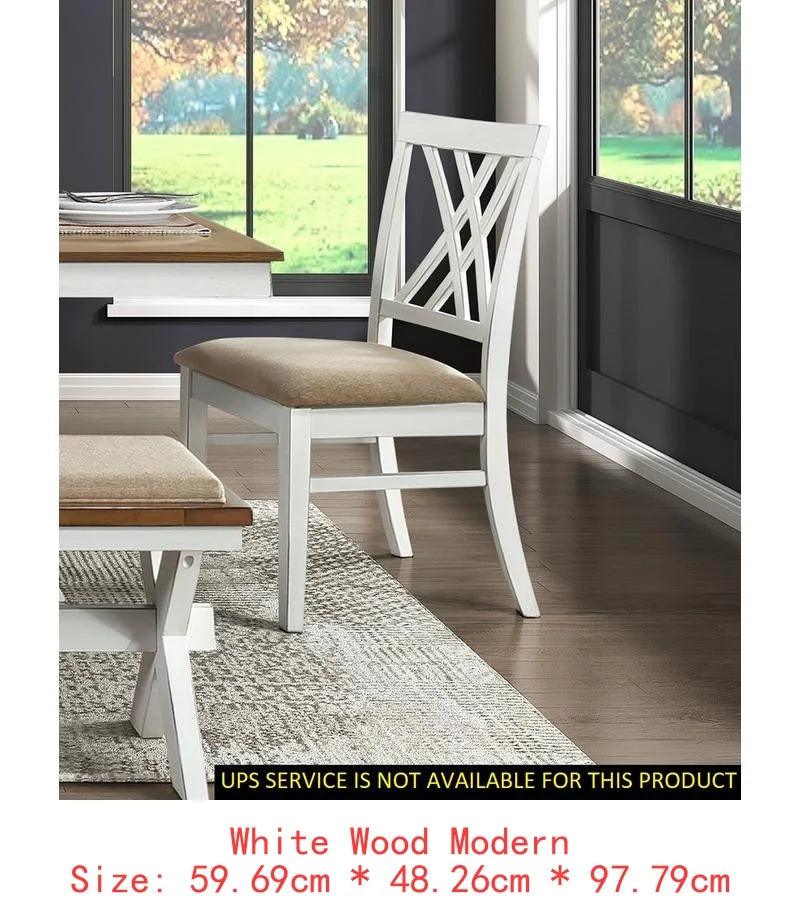 Modern White & Oak Finish 7pc Dining Set with Extension