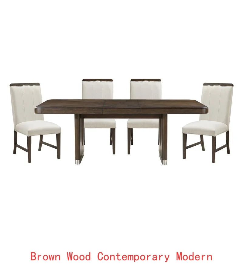 Modern Brown Finish 7-Piece Dining Set with Round Table