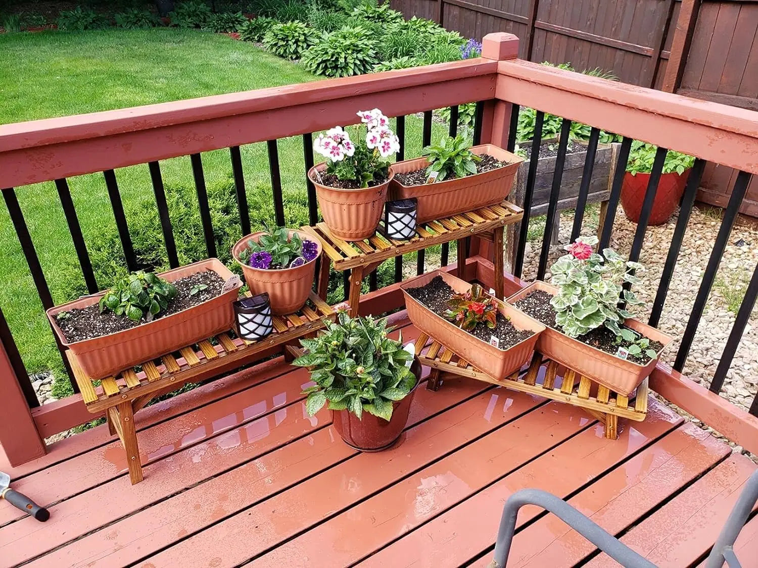 Wood Ladder Plant Stand Indoor Outdoor Flower Pot Rack