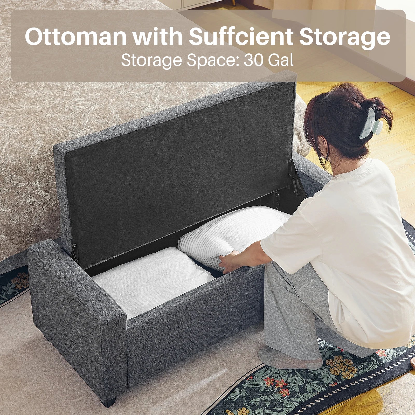 47.8'' Storage Ottoman w/ Flipping Lid Safe Hinge for Living Room