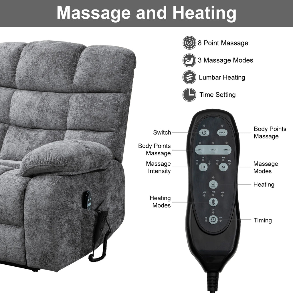 Oversized Recliner Chair with Heat and Massage, Power Lift