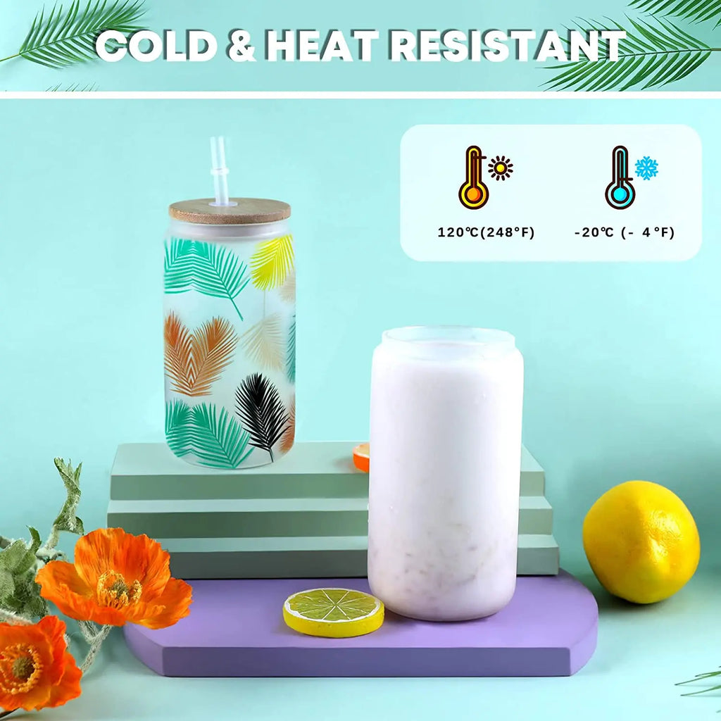 8 Pack 16OZ Frosted/Clear Glass Sublimation Tumblers with Bamboo Lid