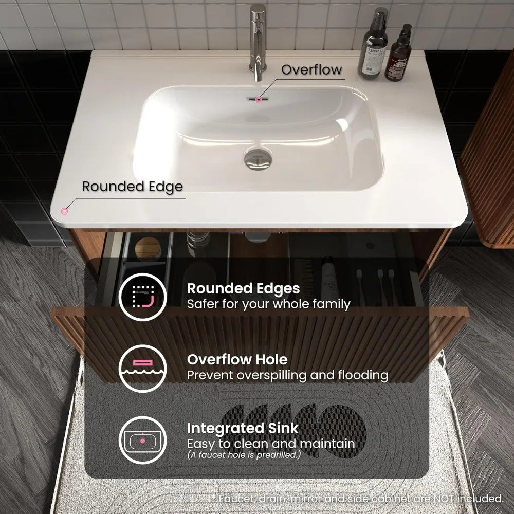 30" Bathroom Vanity with Sink, with Push Open Soft Close Drawer