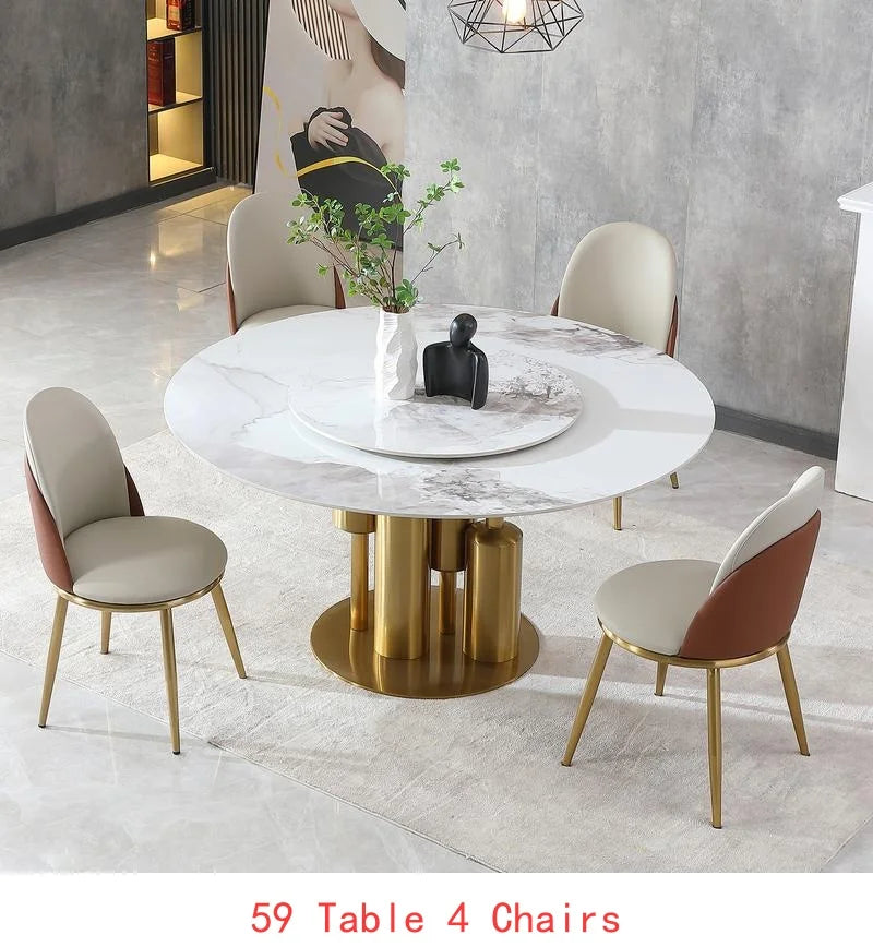 Modern 53" Round Marble Dining Table with Lazy Susan