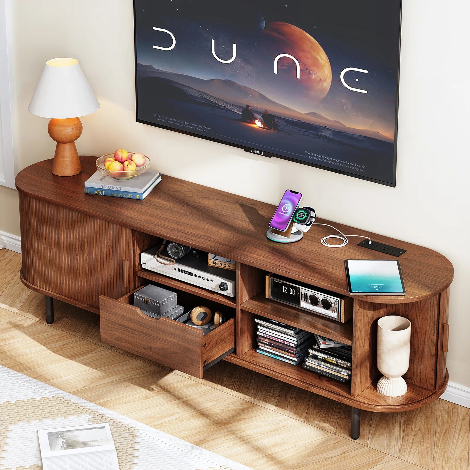 69" TV Stand w/ Power Outlet for TVs up to 80".