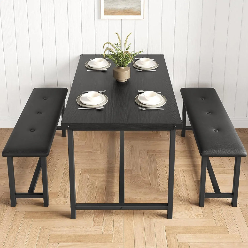 Dining Table Set with 2 Upholstered Bench