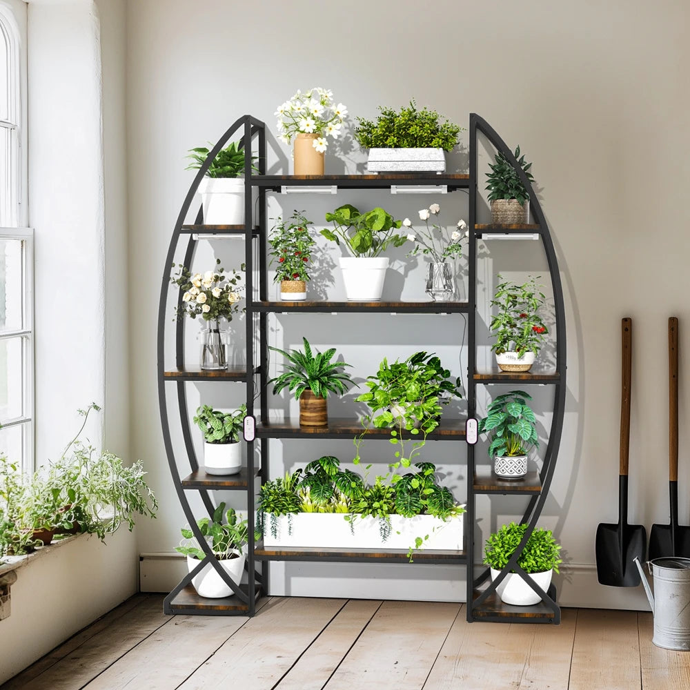 Half-Moon Shape Indoor Plant Stand Rack with Grow Lights