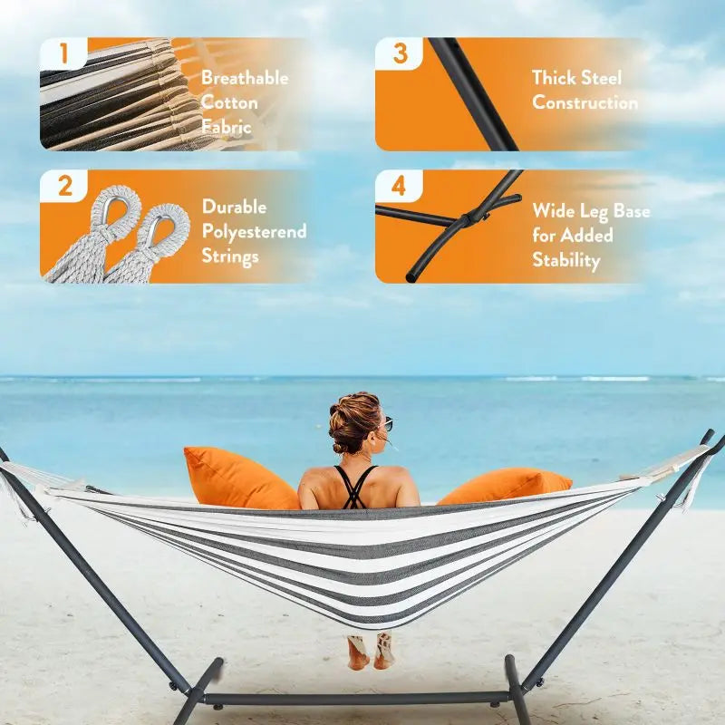 Hammock with Adjustable Stand w/Storage Bag, 600lb Capacity