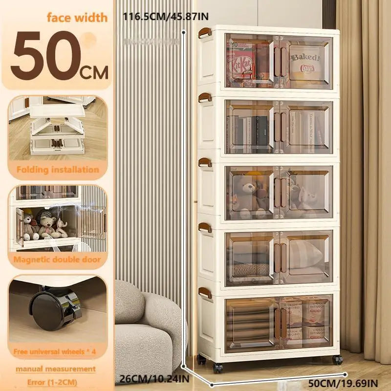 Folding Storage : Magnetic Door + Universal Wheels + Stackable Design
