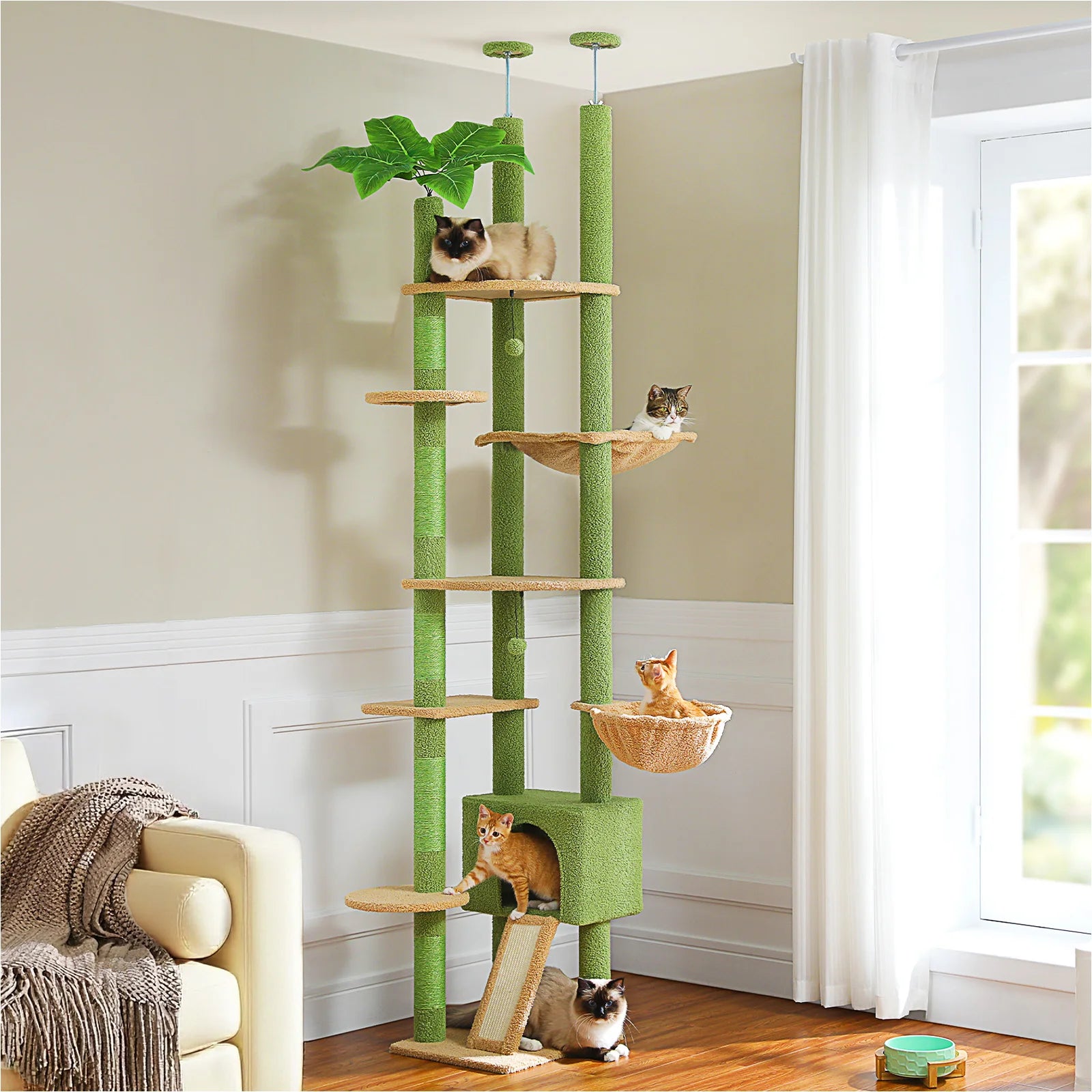 Cat Tree Floor to Ceiling Cat Tower with Sisal Scratching Post