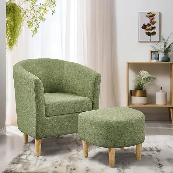 , Barrel Chair with Ottoman Comfy Armchair