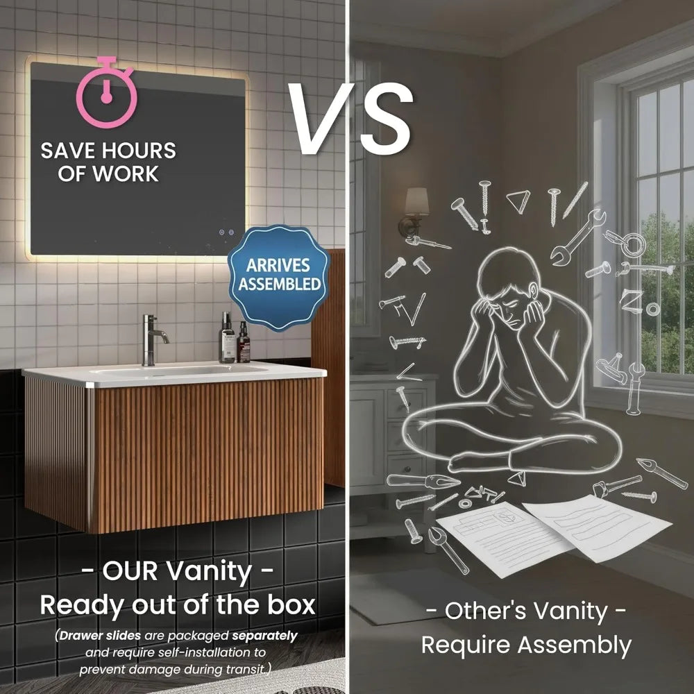 30" Bathroom Vanity with Sink, with Push Open Soft Close Drawer