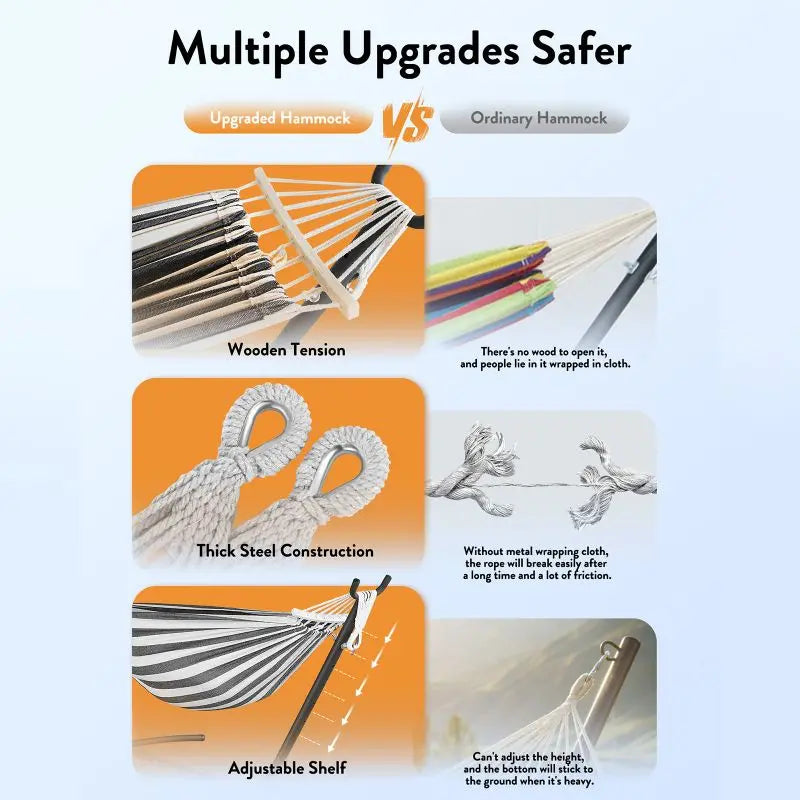 Hammock with Adjustable Stand w/Storage Bag, 600lb Capacity